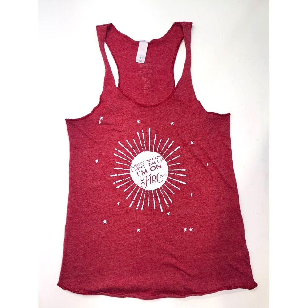 Light Em Up I'm On Fire Red Tank Womens Small Racerback Patriotic Gym Run Jersey